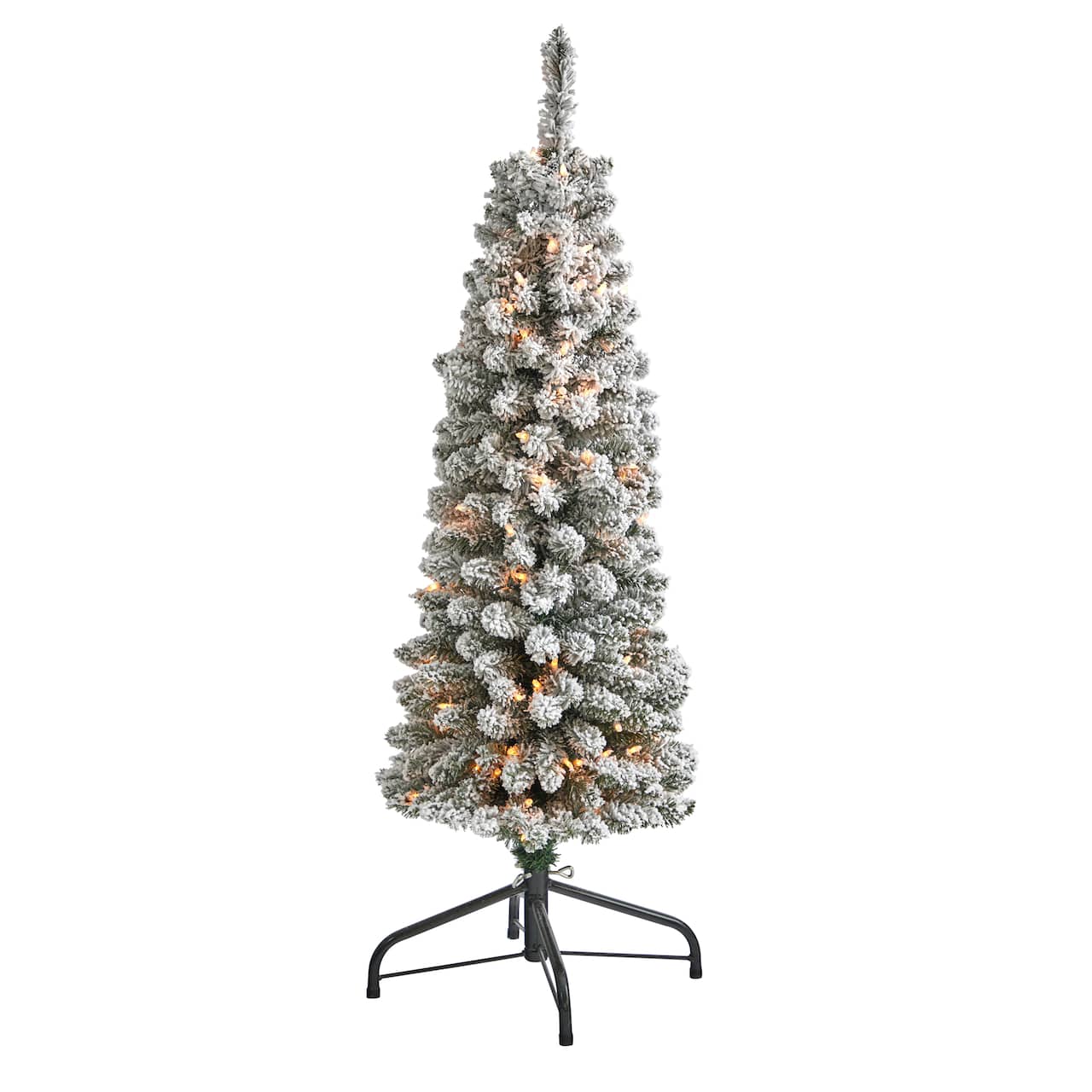 4ft. Pre-Lit Flocked Pencil Artificial Christmas Tree with Clear LED Lights